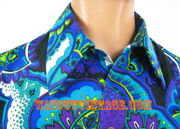 Mens Flower SHIRT 60's Psychedelic Mod - Green Floral