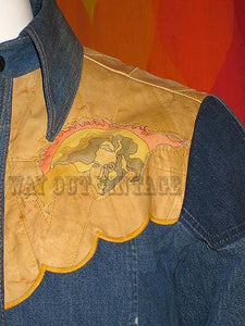 Early 1970's Vintage Men's "Antonio Guiseppe" Denim and Leather Shirt Jacket, Hand Painted Hippies, Denim Deconstructed Levi's Pieces. Pop Art, Psychedelic, Mod, Groovy, Hippie, Glam.