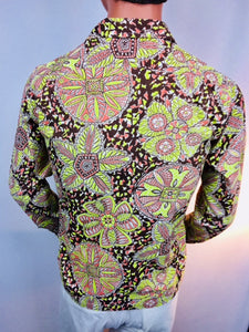 Late 1940s early 1950s Tiki Hawaiian, Long Sleeve Shirt, Early Psychedelic, Deco, Abstract, Atomic, Mid Century, Rockabilly, Jungle Tropical