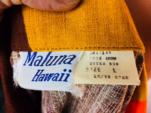 1960s "Maluna" Endless Summer Rare Tiki Barkcloth Shirt, Hawaiian Day Glow Psychedelic Mod Pop Art Hippie Brady Bunch Surfer Beatnik Surfing