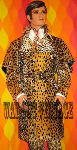 1960's Vintage Men's ULTRA RARE! Leopard Faux Fur Men's Double Breasted Trench, Coat Jacket with Detachable Cape, Bespoke , Lounge, Beatnik, Carnaby Street, Hippie Chic, Groovy, Mod, Dandy, Blazer, Rockabilly, Swank, Elvis Era.