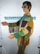 1960's Men's Multi Color Patch Whip Stitched Fringe Suede Jacket Coat, Psychedelic, Groovy, Beatnik, Mod Dandy, Rock, Carnaby Street, Hippie
