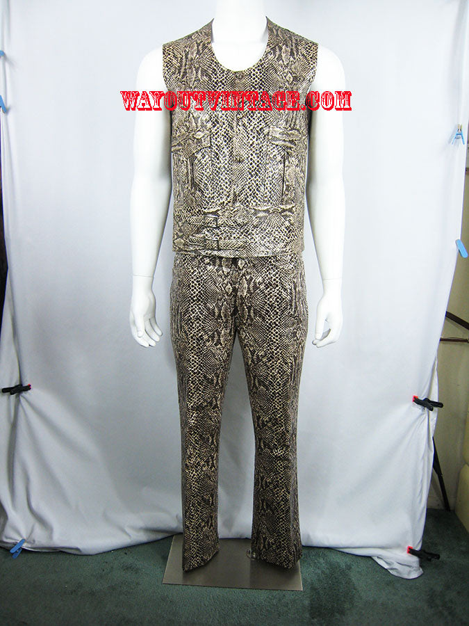 1960's Men Vinyl Faux Python Snake Skin 2 Pc. Buckle Suit Dandy Mod Psychedelic Groovy Carnaby Street, Glam, Biker, Queen Freddie Mercury Era.