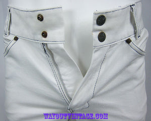 Late 1960's, Early 70's Vintage White Buckle Back Painter Jeans, Glam, Mod, Psychedelic, Hippie